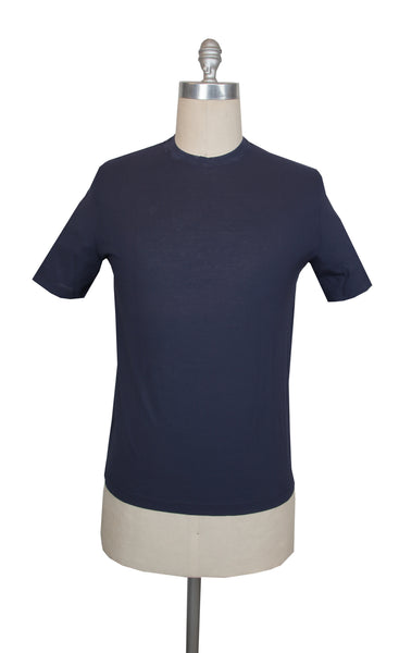 $400 Sartorio Napoli Blue Solid Crewneck Cotton T-Shirt -  - (SA415264) - Parent