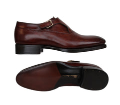 $2600 Santoni Brown Leather Single Monk Strap Shoes - (ST328261) - Parent