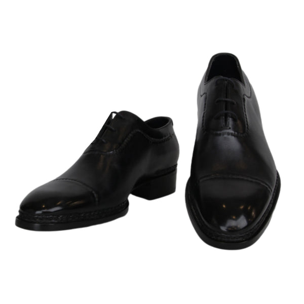 $2810 Santoni Black Leather Cap Toe  - (MV328267) - Parent