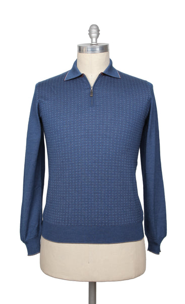 $1025 Svevo Parma Blue Cashmere Blend Polo Sweater - (SV31620232) - Parent