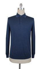 $1150 Svevo Parma Blue Polo Sweater - XXL/56 - (SV419257)