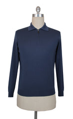 $600 Svevo Parma Navy Blue Wool 1/4 Zip Polo Sweater - (SV419258) - Parent