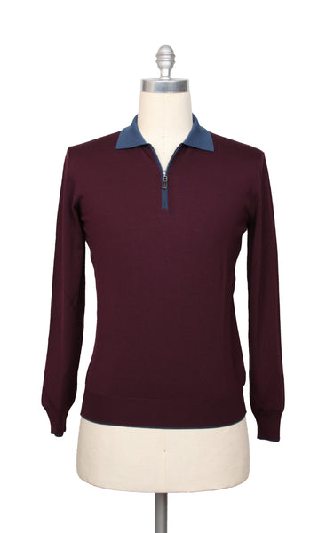 Svevo Parma Burgundy Red Wool 1/4 Zip Polo Sweater - (SV31620236) - Parent
