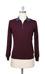 $825 Svevo Parma Burgundy Red Wool 1/4 Zip Polo Sweater - (SV31620236) - Parent