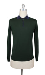 $825 Svevo Parma Dark Green Wool 1/4 Zip Polo Sweater - M/50 - (SV4192512)