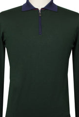 $825 Svevo Parma Dark Green Wool 1/4 Zip Polo Sweater - (SV4192512) - Parent