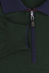 $825 Svevo Parma Dark Green Wool 1/4 Zip Polo Sweater - (SV4192512) - Parent