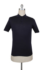 $775 Svevo Parma Dark Blue Solid Silk Polo - Large/52 - (SV9302616)