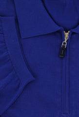 $800 Svevo Parma Blue Silk 1/4 Zip Polo Sweater - (SV2152518) - Parent