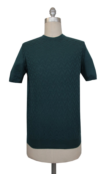 $750 Svevo Parma Dark Green Cotton Crewneck Sweater - (SV425243) - Parent