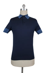 $675 Svevo Parma Navy Blue Cotton  Polo Sweater - L/52 - (SV4242513)