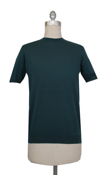 $600 Svevo Parma Dark Green Cotton Crewneck Sweater - (SV4252415) - Parent