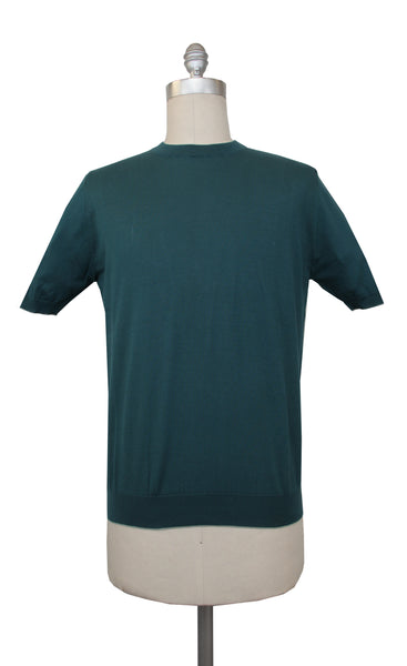 $600 Svevo Parma Dark Green Cotton Crewneck Sweater - (SV4252420) - Parent