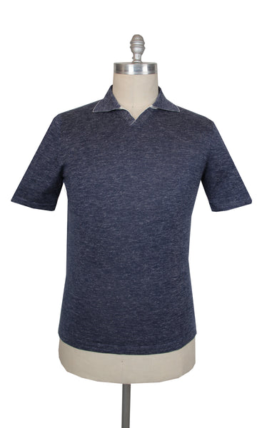 $925 Svevo Parma Dark Blue Silk Blend Notched Polo Sweater - (SV321261) - Parent