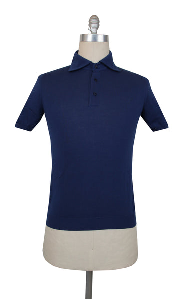 $575 Svevo Parma Navy Blue Cotton 1/4 Button Polo Sweater - (SV424256) - Parent