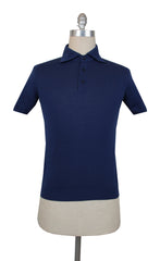 $575 Svevo Parma Navy Blue Cotton 1/4 Button Polo Sweater - (SV424256) - Parent