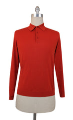 $550 Svevo Parma Orange Cotton 1/4 Button Polo Sweater - L/52 - (SV419254)