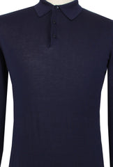 $550 Svevo Parma Dark Blue Cotton 1/4 Button Polo Sweater - (SV4192513) - Parent