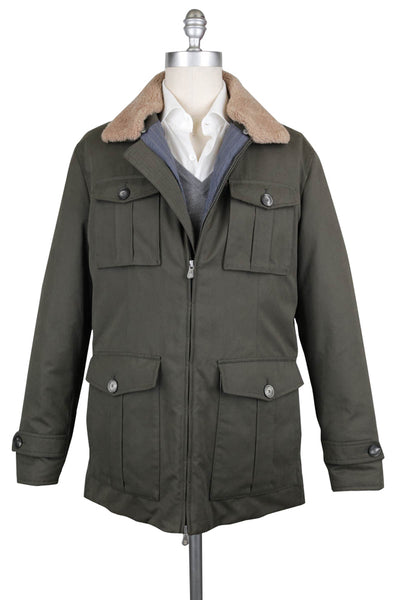 Brunello Cucinelli Olive Green Solid Winter Jacket - (601) - Parent