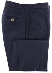 $595 Brunello Cucinelli Navy Blue Solid Cotton Pants - Slim - (867) - Parent