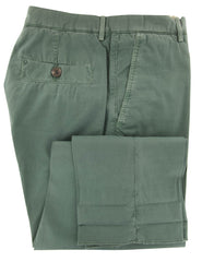 $595 Brunello Cucinelli Green Solid Cotton Pants - Slim - (BC121264) - Parent