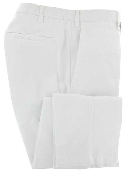 Barba Napoli White Solid Cotton Blend Pants - Extra Slim - (430) - Parent