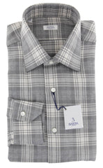Barba Napoli Gray Plaid Cotton Shirt - Slim - 15/38 - (811)