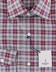 Barba Napoli Gray Plaid Cotton Shirt - Slim - (822) - Parent