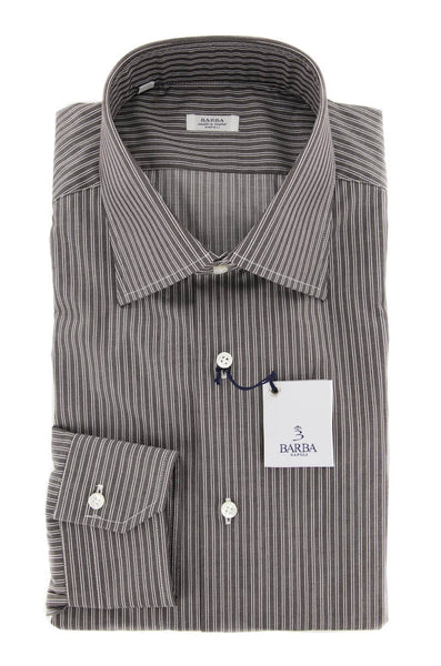 New $325 Barba Napoli Brown Striped Shirt - Slim - 15/38 - (D2U10T310719)