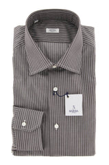 New $325 Barba Napoli Brown Striped Shirt - Slim - 15/38 - (D2U10T310719)