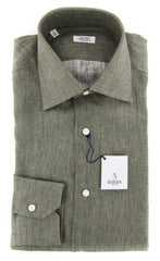 Barba Napoli Olive Green Shirt - Slim - 14.5/37 - (D2U2358U10T)