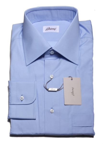 Brioni Light Blue Solid Cotton Shirt - Slim - (BR818225) - Parent