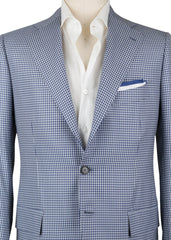 Cesare Attolini Blue Wool Blend Micro-Check Sportcoat - (208) - Parent