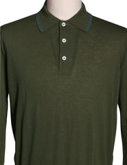 Cesare Attolini Green Solid Cotton Polo - (1713) - Parent