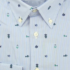 Etro Light Blue Striped Fish Print Cotton Shirt - Slim - 18/45 - (GH)
