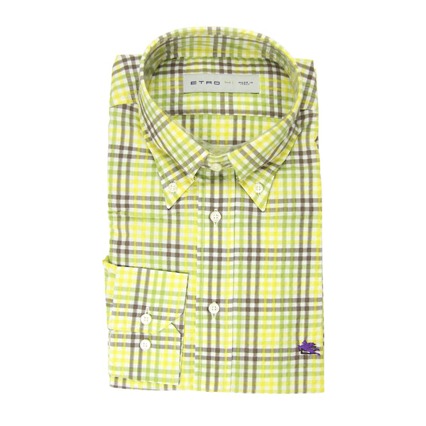 Etro Green Check Seersucker Cotton Shirt - Extra Slim - (LT) - Parent