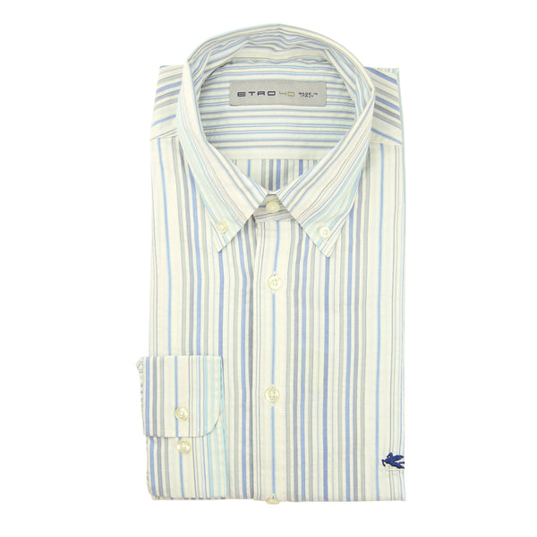 Etro Blue Striped Cotton Seersucker Shirt - Extra Slim - (L2) - Parent