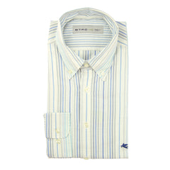 Etro Blue Striped Cotton Seersucker Shirt - Extra Slim - 16/41 - (L2)