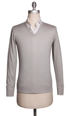 Fiori Di Lusso Light Gray Cashmere Blend V-Neck Sweater - (1815) - Parent