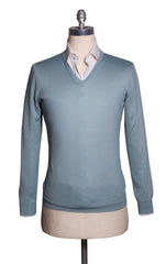 Fiori Di Lusso Light Blue Cashmere Blend V-Neck Sweater - 3XL/58 - (1817)