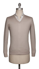 Fiori Di Lusso Light Brown Cashmere Blend V-Neck Sweater - L/52 - (1821)