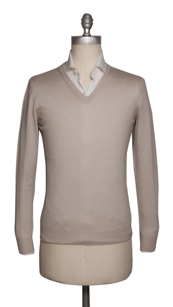 Fiori Di Lusso Light Brown Cashmere Blend V-Neck Sweater - (1821) - Parent