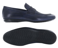 Fiori Di Lusso Navy Blue Leather Penny Loafers - US Width D- (6D) - Parent