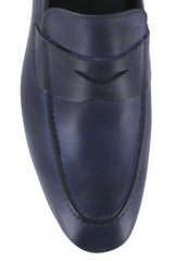 Fiori Di Lusso Navy Blue Leather Penny Loafers - US Width D- (6D) - Parent