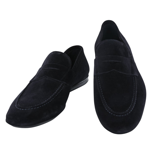 Fiori Di Lusso Dark Blue Suede Penny Loafers -US Width D (6G) - Parent