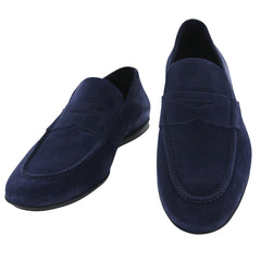 Fiori Di Lusso Navy Blue Suede Penny Loafers - (6L) - Parent