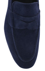 Fiori Di Lusso Navy Blue Suede Penny Loafers - (6L) - Parent