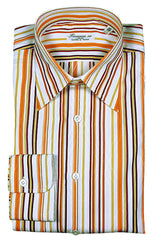 Finamore Napoli Orange Striped Cotton Shirt - Slim - (FN412) - Parent