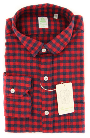 Finamore Napoli Red Flannel Shirt - Extra Slim
