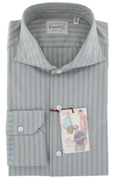 Finamore Napoli Blue Striped Cotton Shirt - Extra Slim - (PT) - Parent